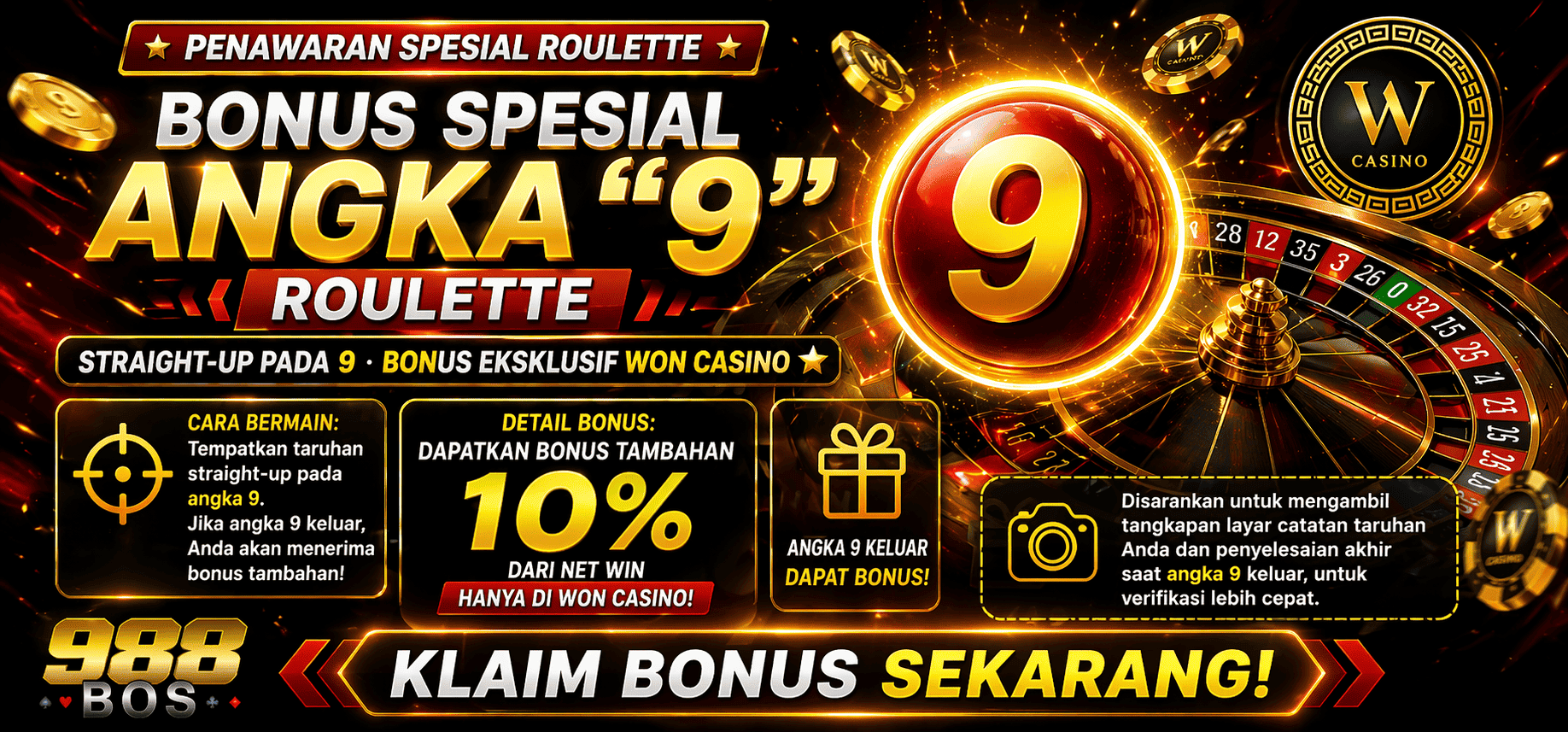 Bonus Spesial Angka 9 Roulette